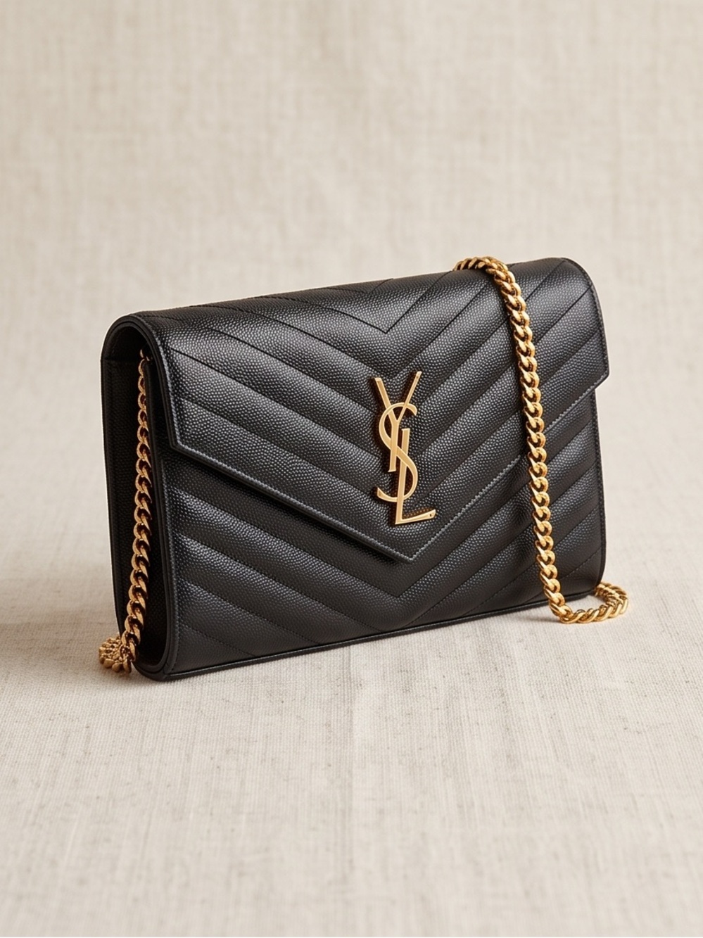 Saint Laurent Black Quilted Leather Shoulder Bag with Gold Hardware